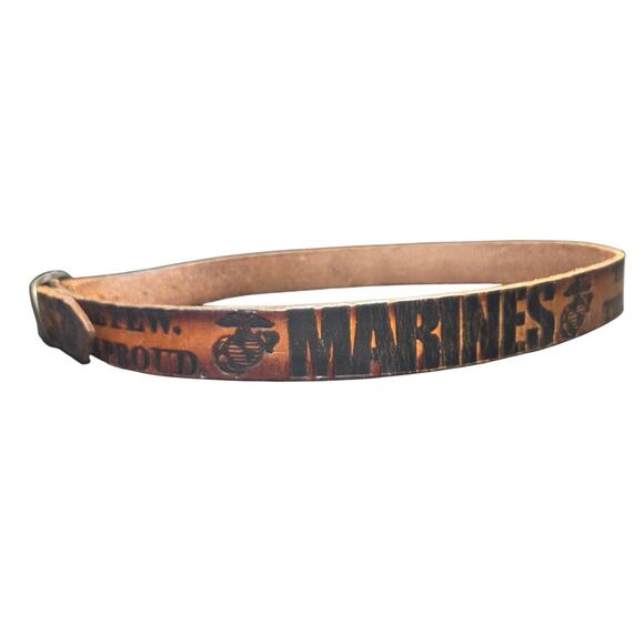 Vintage US Marine Corps The Few The Proud Commemorative Leather Tooled‎ Belt 38 - Picture 3 of 15